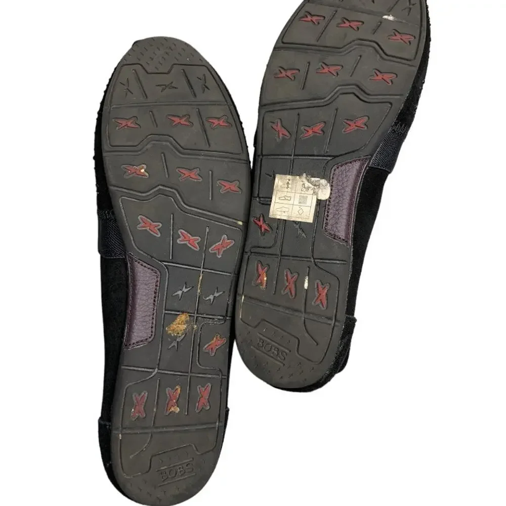 BOBS from Skechers Womens Luxe Fashion Slip-On Flats Black Suede Leather Size 10